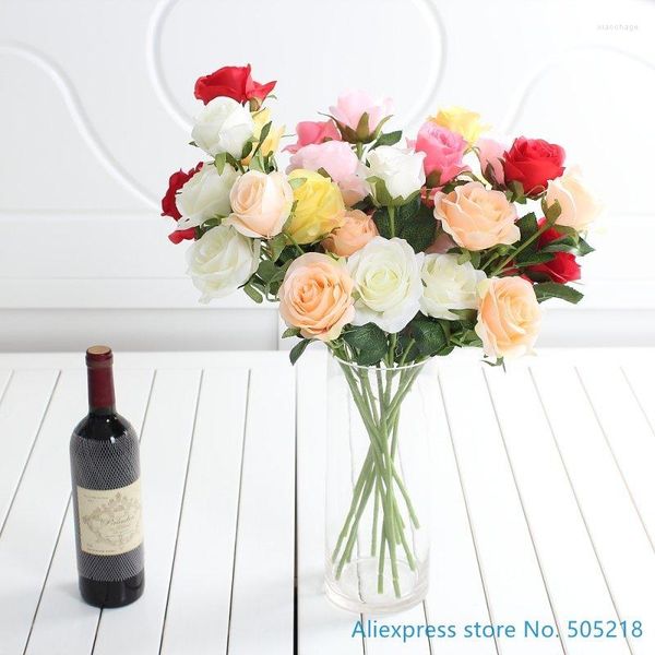 Fiori decorativi 1 pz bellissimo fiore artificiale finto rosa di seta bouquet da sposa decorazione della casa regalo 6 colori disponibili F435