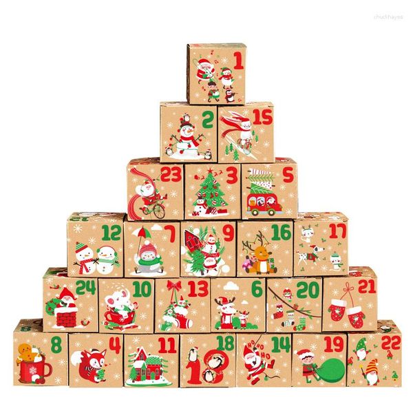 Geschenkpapier, 24 Stück, Vintage-Weihnachts-Kraftpapier-Boxen, DIY-Adventskalender, Leckerli-Box, Weihnachts-Countdown, Party-Geschenk-Zubehör