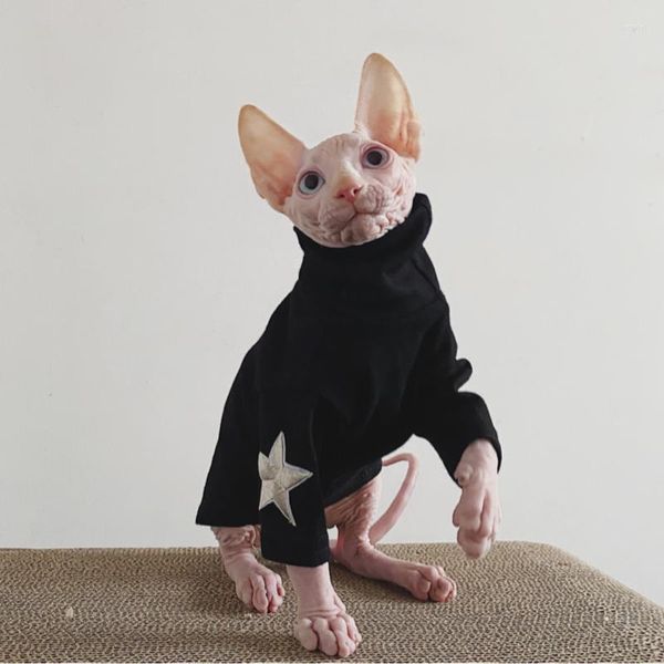 Trajes de gato Sphynx Roupas sem pêlos Sphinx Devon Stretchy Algodão Alergia Prova Outono Inverno Porto Storm Star T-shirt Base