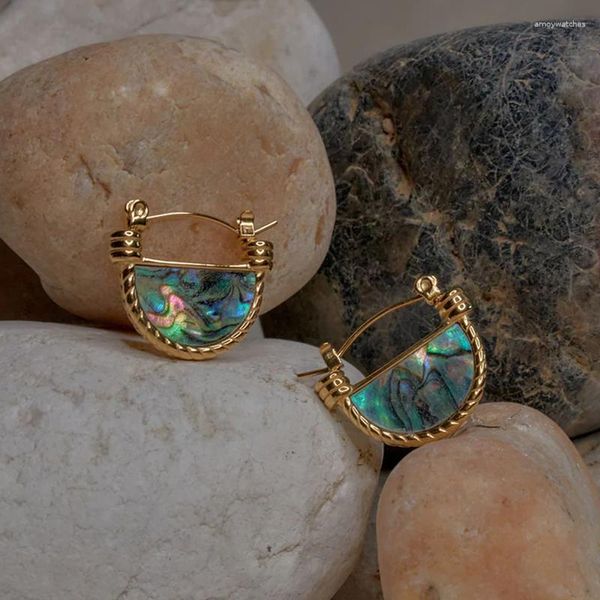 Brincos de argola abalone concha banhado a ouro semicírculo para mulheres declaração geométrica pequenos aros estilo étnico joias vintage presente