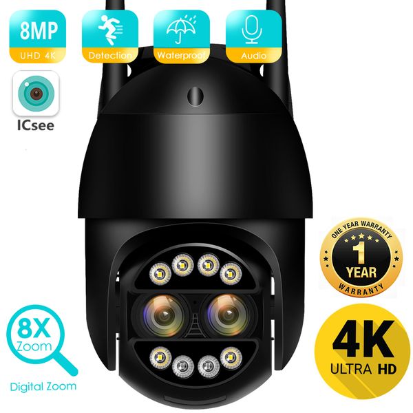 Câmeras IP Besder 8MP 4K PTZ Câmera 8x Zoom Dual-Lens Human Detect CCTV 4MP Smart Home Outdoor Wifi Vigilância ICSEE APP 230922