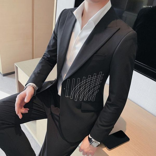 Männer Anzüge 2023 Hohe Qualität Schwarz Männer Blazer Hombre Mariage Homme Rauchen Spleißen Business Gentleman 3XL