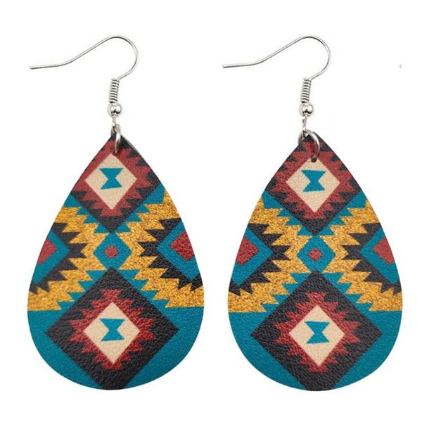 Lampadario pendente geometrico motivo a zigzag stampa UV pelle PU orecchini a goccia aztechi per le donne gioielli etnici di moda bijoux G236C