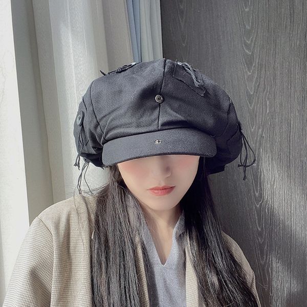 Berets japonês primavera outono estilo escuro retro arte oversized exagerado nuvem chapéu nicho botão octogonal chapéus mulheres pintor boina boné 230922