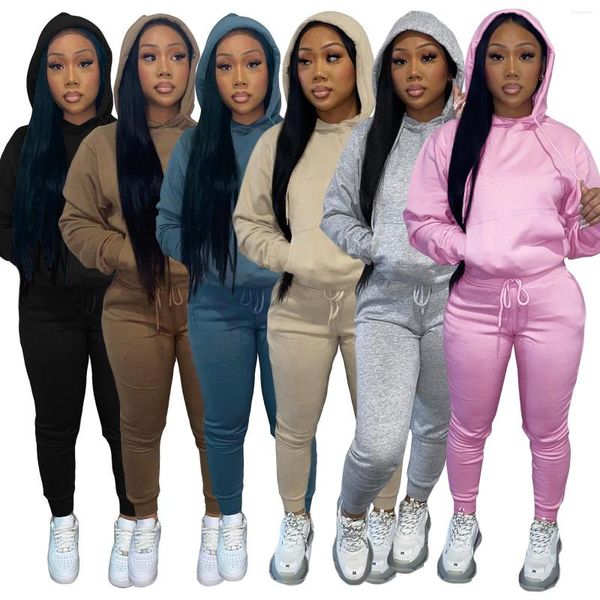 Calças femininas de duas peças 2023 inverno velo hoodie conjunto de duas peças feminino geral bodycon sweatpants esportes jogger streetwear pano quente