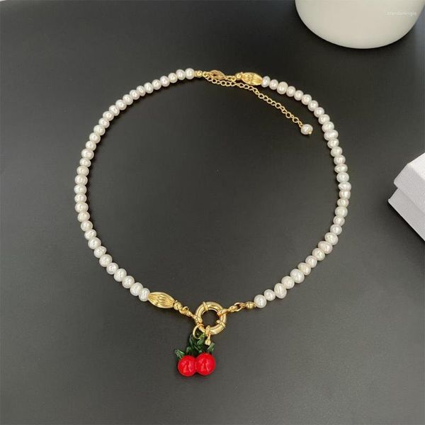 Catene a Reines Collana vintage di perle di ciliegia di alta qualità per le donne Stilista di gioielli Accessori boutique Collares Para Mujer