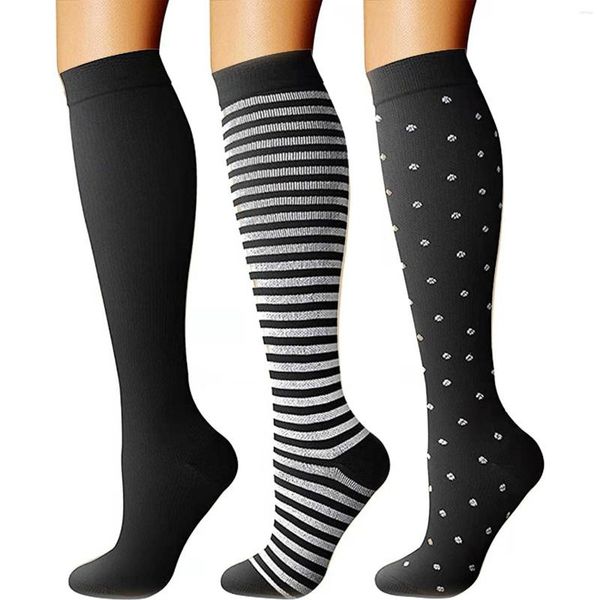 Herrensocken, Kompressionsstrümpfe für Damen und Herren, Durchblutungsförderung (3 Paar), unterstützen sportliches Laufen, Radfahren, oberschenkelhoch, dicke Oberschenkel