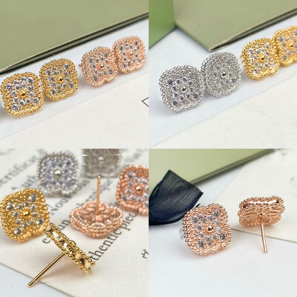 Moda vintage 4/quadrifoglio fascino orecchini in argento sterling orecchini oro argento oro rosa diamanti donne ragazze San Valentino con scatola