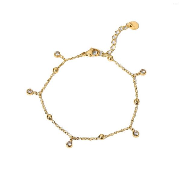 Bracciale con ciondolo con perline impermeabili in acciaio inossidabile PVD placcato oro 18 carati per gioielli da donna all'ingrosso alla moda