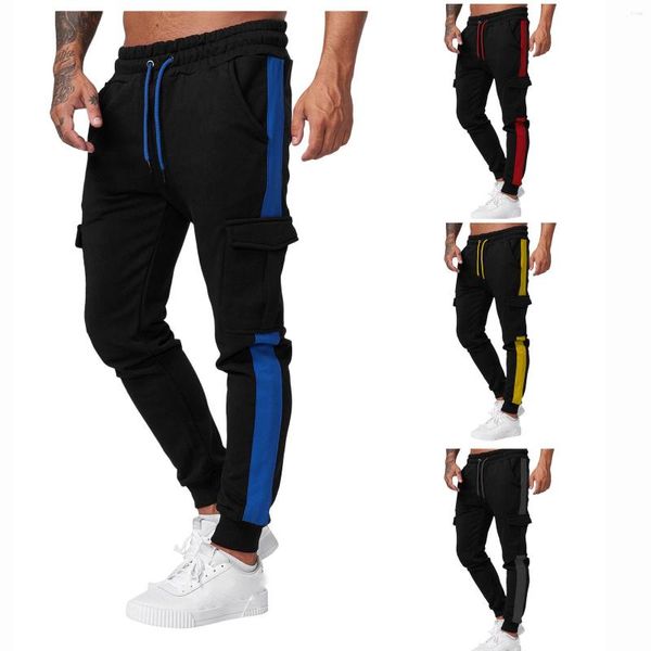 Pantaloni da uomo Hiphop da uomo gamba dritta con lacci tinta unita allenamento da corsa