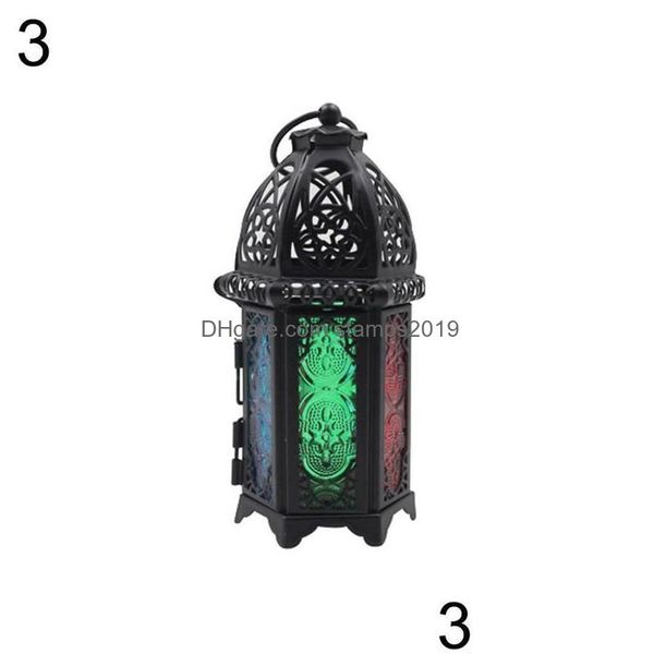 Portacandele Bastone europeo Portacandele vintage Lanterna in vetro marocchino Decorazioni per la casa di nozze 220804 Consegna a goccia Giardino Dhf4V