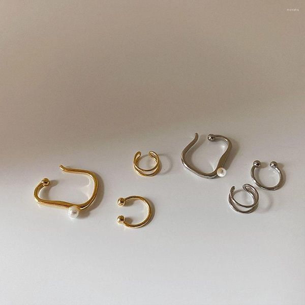 Серьги-кольца для женщин и девочек, геометрический сплав, нерегулярные двухслойные жемчужные клипсы на хрящ, модные украшения, манжеты для ушей