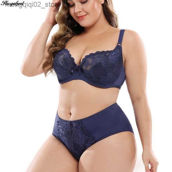 Set di reggiseni Plusgalpret Nuovo set di reggiseno sexy Set di reggiseno e slip ultra sottile con coppa E Set di biancheria intima con ricamo in pizzo 36-46 Set di biancheria intima per donna taglie forti Q230922