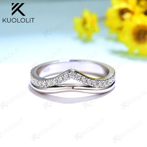 Обручальные кольца Kuololit для женщин и мужчин, однотонные, белое золото 14K, 10K, 585 пробы, двойное кольцо, подарок на годовщину, помолвку 230921