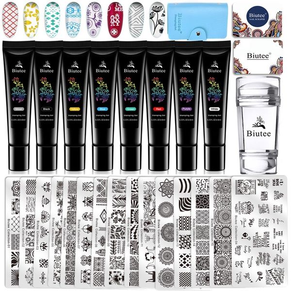 Kit per nail art BIUTEE Stampo per smalto gel Vernice per lastre UV colorate Set per stampa Kit per unghie 230921