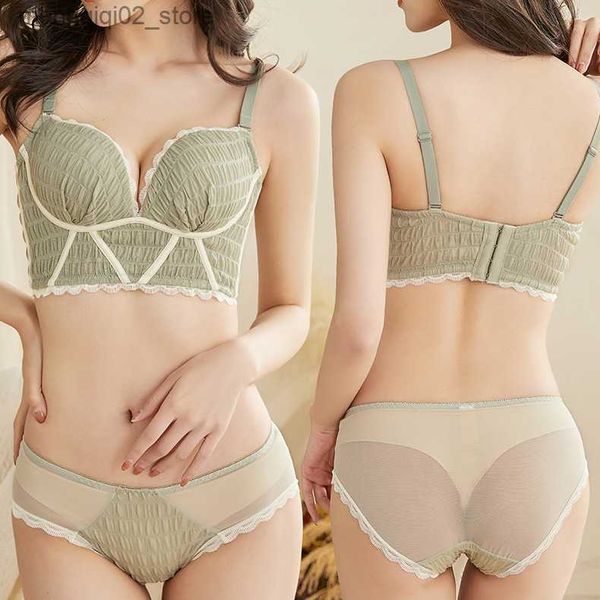 Set di reggiseni Nuovo piccolo reggiseno a V profondo in pizzo fresco e sexy con seni grandi e seni piccoli e set di biancheria intima per il seno ausiliario Q230922