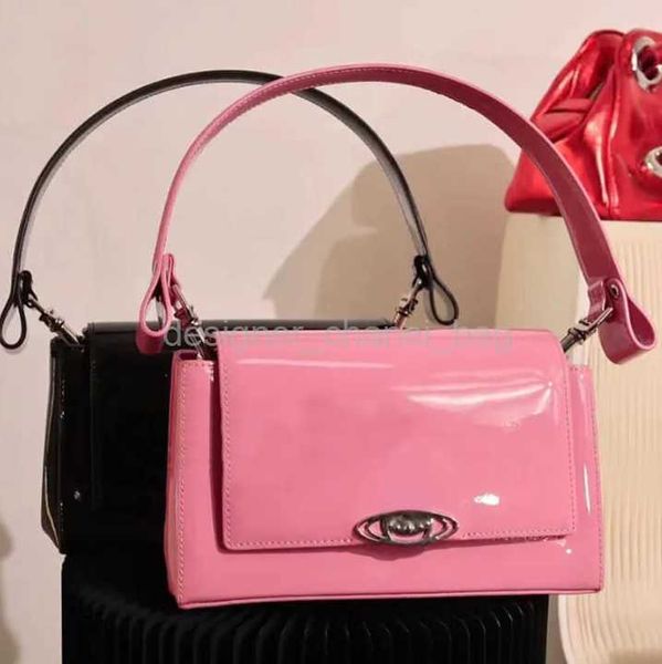 Borse da sera Borsa a scatola rosa dal design di interesse speciale Donna Nuove borse a tracolla Saturn Borsa sotto le ascelle All-Match in pelle verniciata a trama Lady