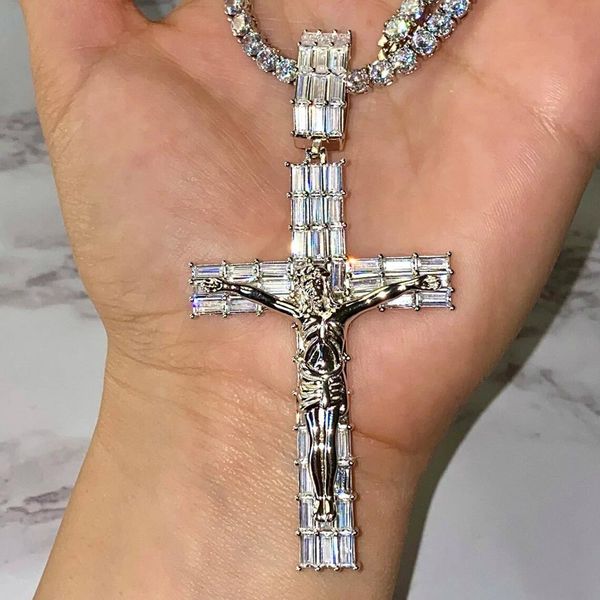 Hip Hop Iced Out 18K vergoldete Jesus-Anhänger-Halskette Baguette-Eisdiamant-Halskette