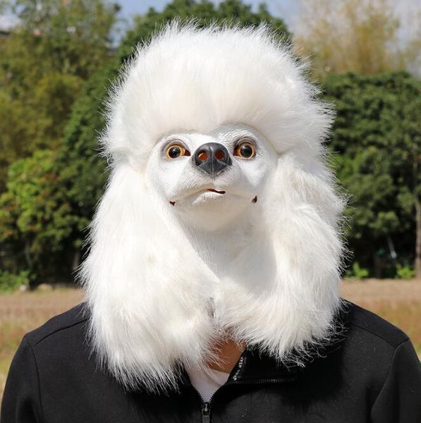 Máscaras de festa Natal branco poodle cão cabeça máscara de festa látex com mais animal cosplay fantasia vestido máscaras adulto engraçado traje adereços 230922