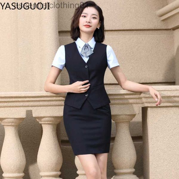 Damenwesten YASUGUOJI Elegante Mode Frauen Weste Arbeitskleidung Schlank V-Ausschnitt Formale Büro Damen Elegante Interview Weste Mantel Plus Größe Uniformen L230922