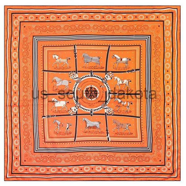 Lenços Manual Mão Rolada Sarja Lenço De Seda Mulheres Dez Cavalos De Guerra Impressão Lenços Quadrados Echarpes Foulards Femme Wrap Bandana Hijab 90cm * 90cm x0922