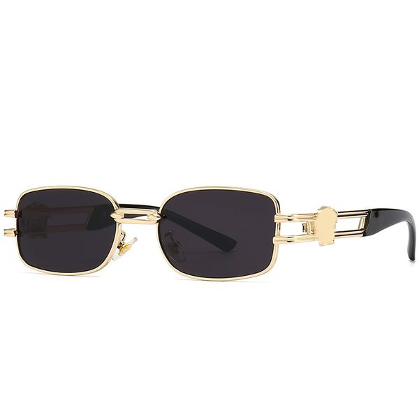 Yeni lüks retro dikdörtgen güneş gözlüğü kadın marka tasarımcısı küçük metal çerçeve kare punk güneş gözlükleri erkekler moda vintage oculos de sol