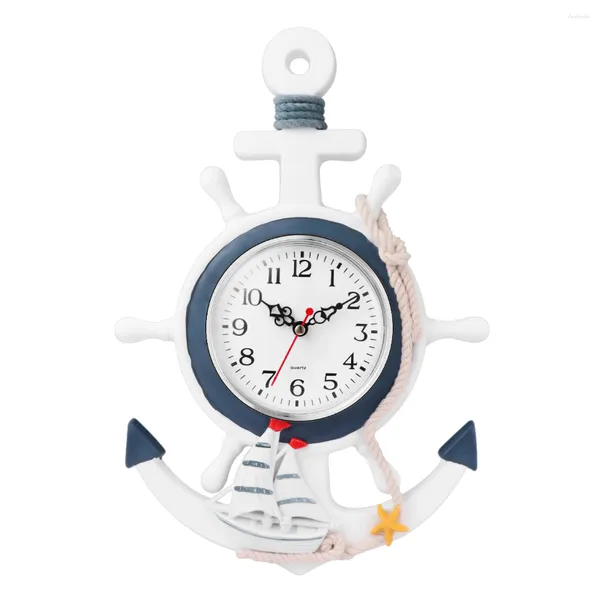 Orologi da parete WINOMO Orologio con ancoraggio Spiaggia Mare Tema Nautico Ruota della nave Timone Sterzo Decorazione Decorazione sospesa