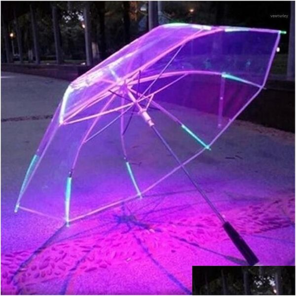 Regenschirme Cooler Regenschirm mit LED-Funktionen 8 Rippenlicht Transparenter Griff1 Drop-Lieferung Hausgarten Housekee Organisation Regenausrüstung Otpxj
