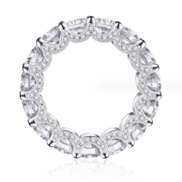 Anéis feitos à mão Ringos espumantes de casamento jóias de luxo Soild Pure 100% 925 Sterling Silver Round Round Cut White Moissanite Diamond Gemtones P