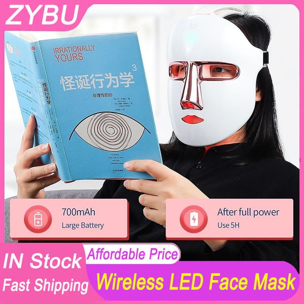 Novidade máscara facial LED 7 cores luz fototerapia máscara facial anti acne clareamento máscara de terapia de luz vermelha tratamento de beleza da pele carga USB sem fio