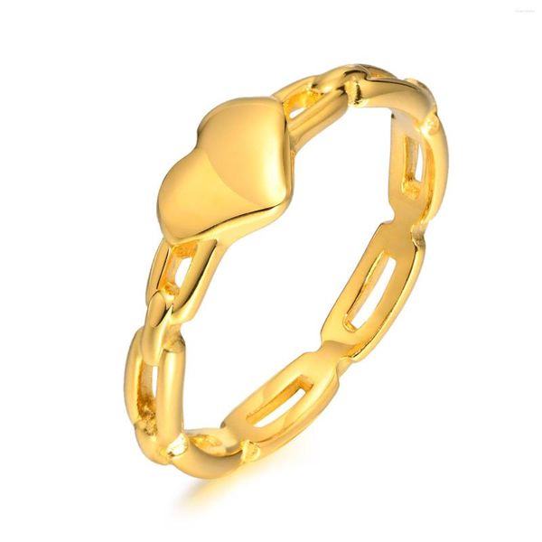 Eheringe PSJ Modeschmuck Herzförmige polierte Kette Band vergoldet Titan Edelstahl für Frauen Verlobung