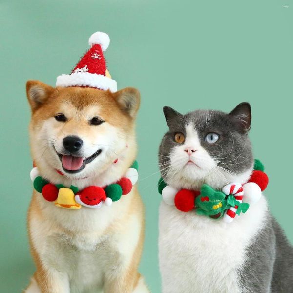 Coleiras de cachorro de malha gato bonito papai noel padrão pet arco sino colar para gatos acessórios suprimentos feriado natal