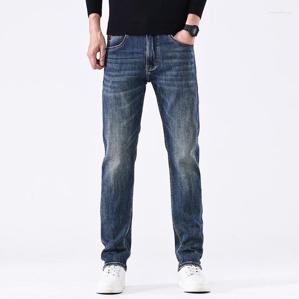 Jeans da uomo Classico denim blu per abbigliamento da uomo Pantaloni pesanti retrò a tutta lunghezza Pantaloni lavati in difficoltà Abbigliamento casual dritto