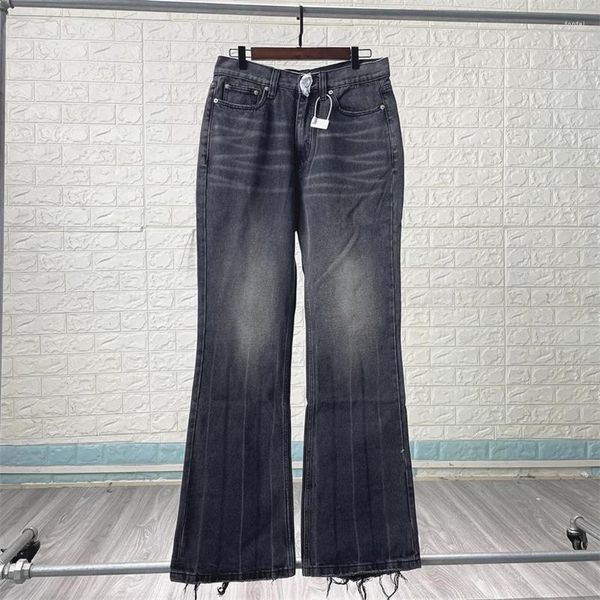 Jeans da uomo 23SS High Street Damaged Flare Nero Uomo Donna Pantaloni in denim oversize lavato Genshin Impact