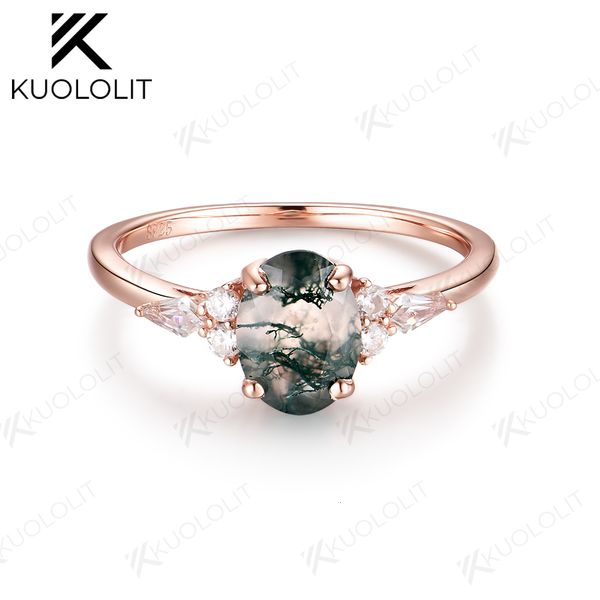 Fedi nuziali Kuololit ovale naturale agata muschiata pietra preziosa per le donne solido argento sterling 925 gioielli di lusso regalo di fidanzamento 230922