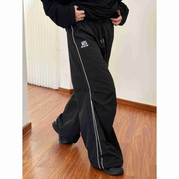 Calças masculinas homem calças de pista esportes y2k retro barra tira calças casuais tendência solta perna larga sweatpants calças harajuku hip hop baggy japonês j230922