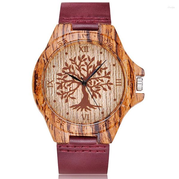 Orologi da polso 2023 Design unico 7 colori al quarzo quadrante in legno naturale numeri arabi cinturino in pelle cinturino moderno fresco uomo donna regali