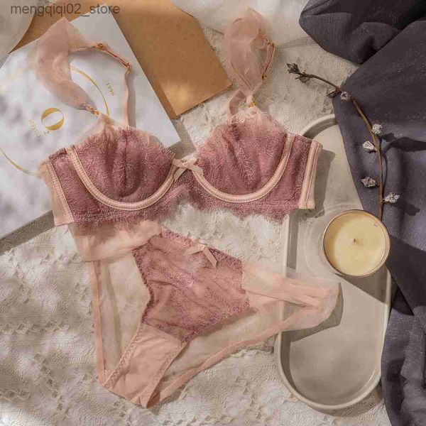 Conjuntos de Bras Wriufred Lace luz e ultra-fino lingerie calcinha definir tamanho grande sexy roupa interior terno senhoras novo tipo de ajuste conjunto de sutiã Q230922