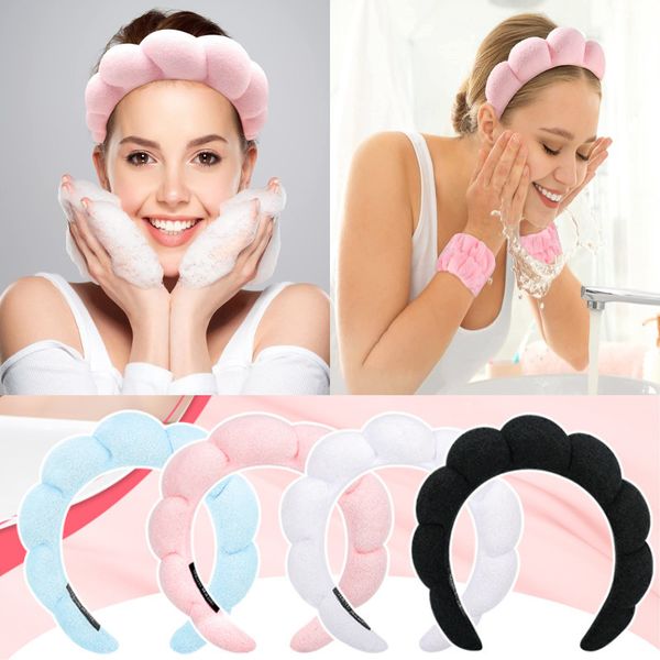 Esponja spa bandana para lavar o rosto bolha skincare headbands com pulseiras cabelo scrunchies conjunto para cuidados com a pele maquiagem