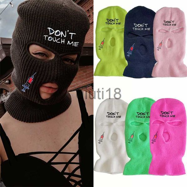 BeanieSkull Caps Moda Máscaras Faciais Pescoço Gaiter Full Face Cover Máscara de Esqui Balaclava 3 Buracos Exército Tático Cs À Prova de Vento Gorros de Malha DonT Touch Me Bordado Festa Cycl