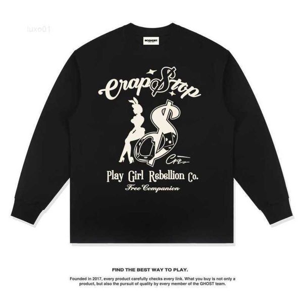 T-shirt a maniche lunghe stampata American Rabbit Girl Autunno/inverno Sottofondo in cotone sciolto per uomo e donna Topa9re