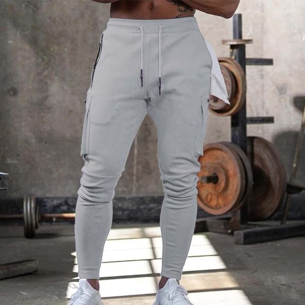 Calças masculinas multi bolso zíper esportes casuais calças de fitness e movimento para homens fuzzy house little