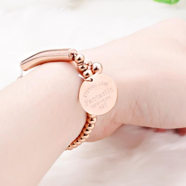 Braccialetti a maglia Acciaio inossidabile 316L Tubo tondo Perline Lettera Fascino Catena spessa per le donne Tendenza moda Gioielleria raffinata Regalo del partito SAB516