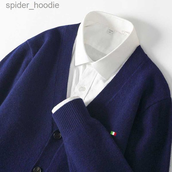 Мужские свитера, кашемировый свитер, мужской теплый кардиган с v-образным вырезом, вязаные зимние новые топы, мужской шерстяной трикотаж, джемперы, пальто L230922