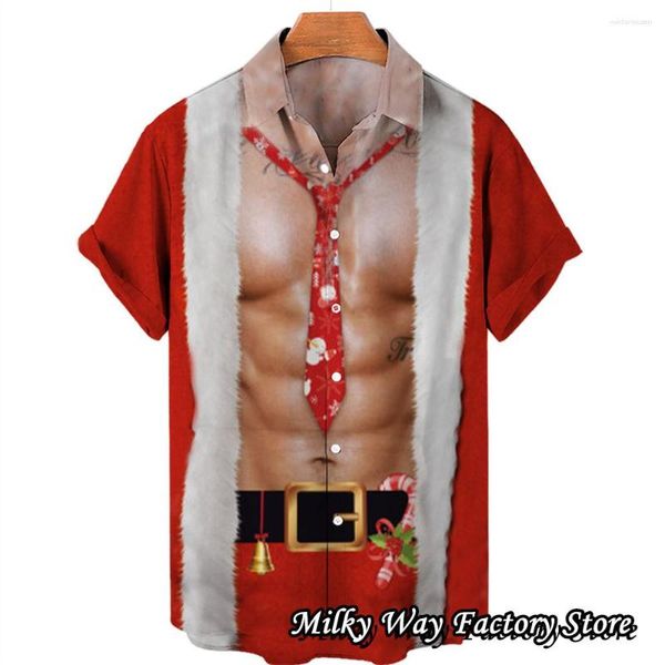 Camicie casual da uomo Moda uomo Camicia da festa di Natale Abbigliamento da spiaggia Manica corta Streetwear Muscoli sexy maschili Cosplay stampato con bottoni