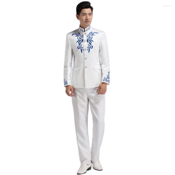 Roupas étnicas chinesas colarinho de colarinho masculino traje nacional bordado túnica formal tradicional homens conjuntos