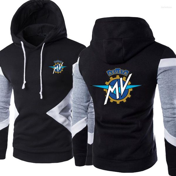 Hoodies masculinos 2023 moda primavera outono mv agusta retalhos pulôver moletom casual manga longa algodão com capuz