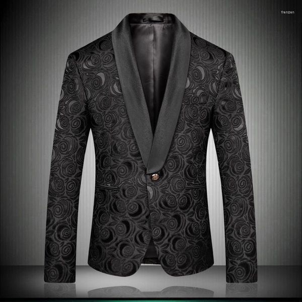 Ternos masculinos primavera outono designer de moda dobby floral um botão blazer casaco outono homem casual 5xl 6xl preto jacquard fino blazers