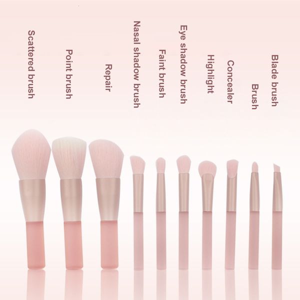 Ferramentas de pincéis de maquiagem mais recentes! 10 pçs conjunto macio macio rosa cosméticos blush corretivo pó escova sombra mistura 230922