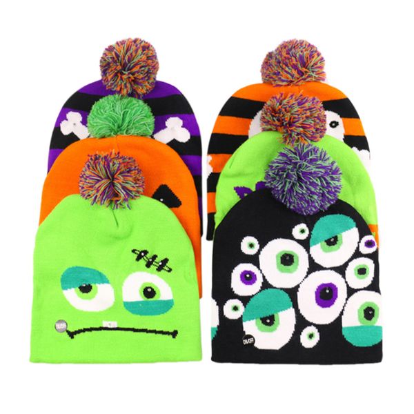 Mode Designer Hüte LED Halloween Kürbis Hut mit Ball Beanie Gestrickte Hüte Party Erwachsene Kinder Kappe Dekoration Geschenk Winter Hut männer und Frauen q165